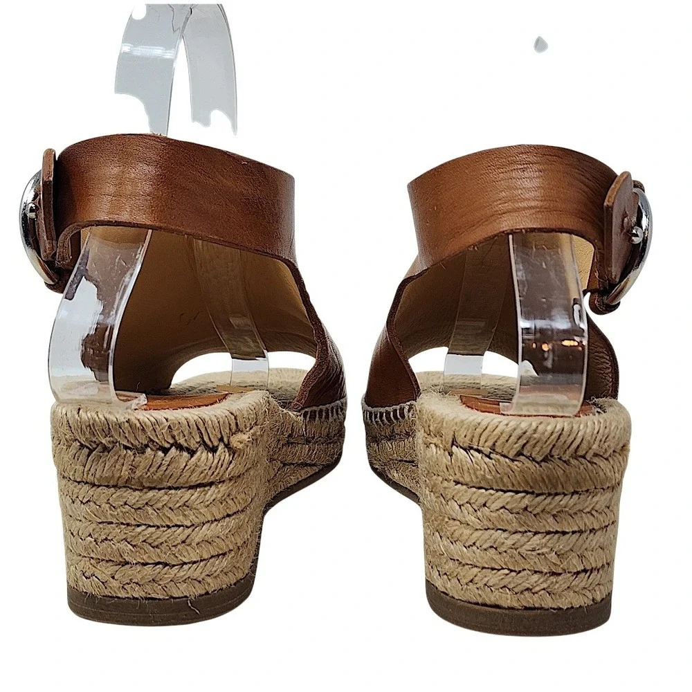 Rag & Bone Wedge Espadrille Sandals 38.5‎ 8.5 Wom Calla Tan Leather Buckle Spain